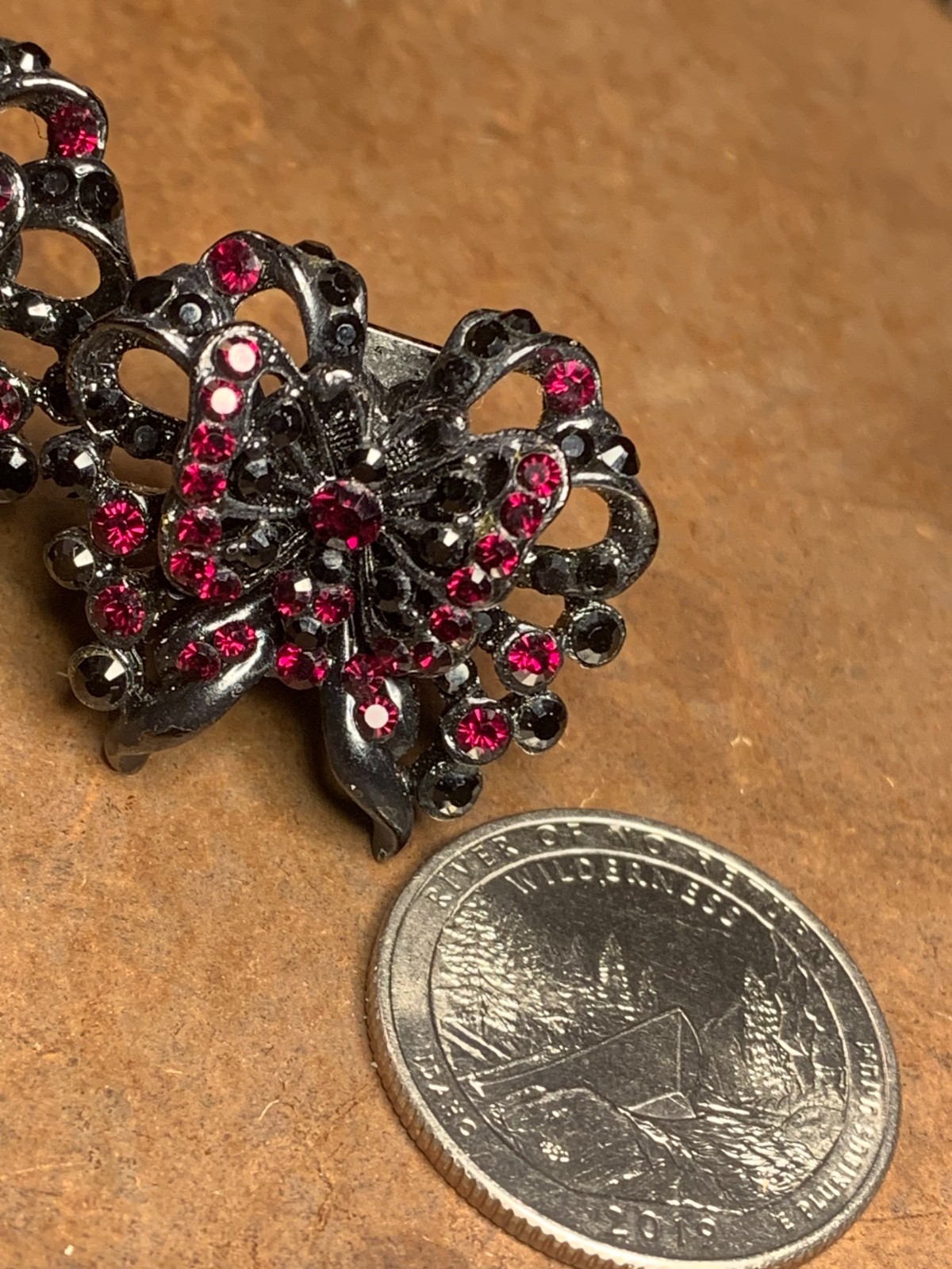 Vintage Barrera Black Gothic Red Ruby Butterfly R… - image 5