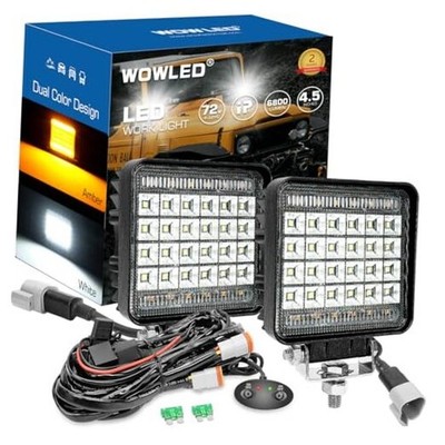 High-end Amber & White LED Pod Lights, 2 Pack 4.5inch Square Light Pods with 