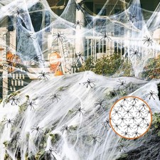 Halloween Spider Web with 60 Extra Fake Spiders 100g Super Stretchy Spider Webs