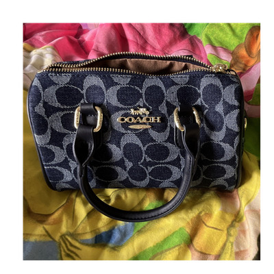 Coach Signature Henkeltasche Denim/Leder Blau/Schwarz Reißverschluss Gold Kette