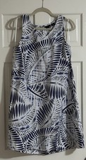 Tahari Linen Dress, Blue Cream Tropical Pattern Size Large