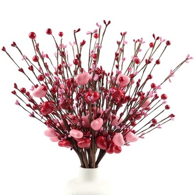 Heart Shaped Berry Picks 8 PCS 17 inch Artificial Valentines Flowers
