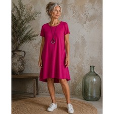 Womens L Pink Pima Cotton A-Line High Low T-Shirt Dress Isaac Mizrahi Modest