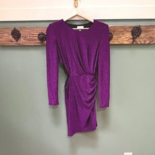 Milly Purple Lurex Shimmer Side Cutout Ruched Long Sleeve Mini Dress Size 4
