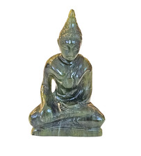 Buddha Statue Figur 7.2 cm Burma Jade Handgeschnitzt Nephrit signiert WANG antik