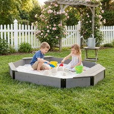 Octagon Sandbox with Storage for Kids, Solid Wood Sandpit with Cover and Liner