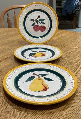 3 Vintage Stangl Pottery Fruit Plates: Cherry, Peach & Pear