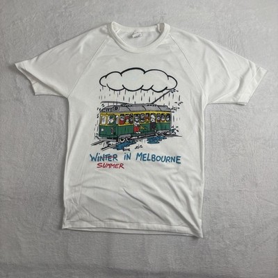 VTG Melbourne Australia Winter Summer White Short Sleeve Graphic Shirt Men's S