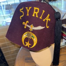 Vintage Masons Shriners Syria Fez Ceremonial Jeweled Hat With Tassel