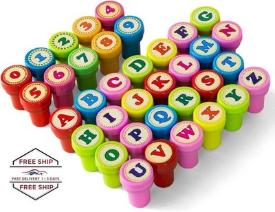 Sellos de números y letras para niños, juego de sellos autoentintables