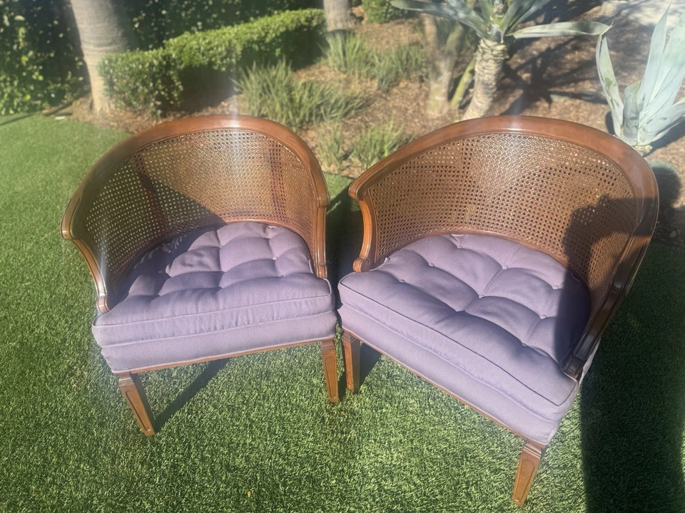 Juego de 2 sillones vintage de mimbre y ratán con brazo de caña moderna de mediados de siglo Foto 2 de 4