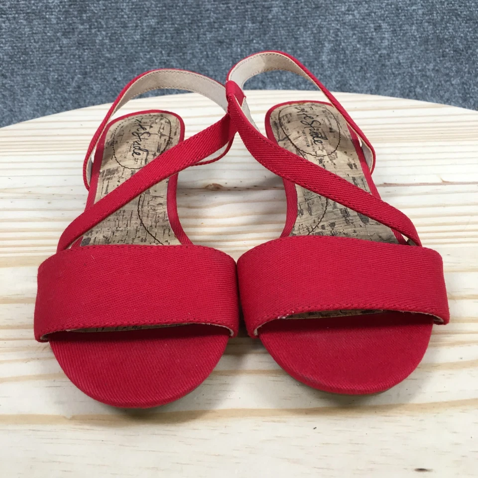 Sandalias LifeStride Para Mujer 7 M Yasmine Informales Punta Abierta Cordones Cuña Tela Roja Foto 4 de 4