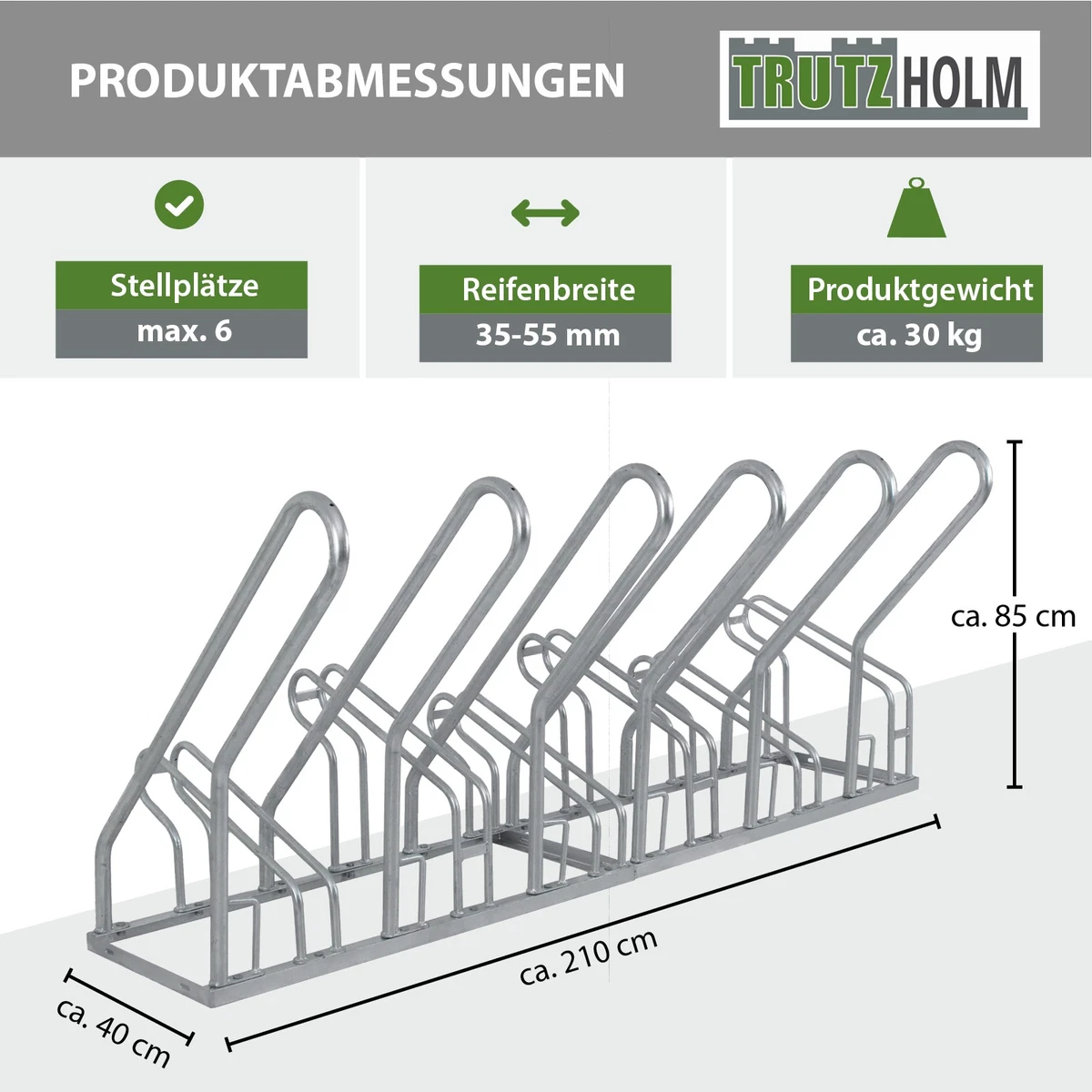 Fahrradständer Reihenparker Anlehnbügel 210x40x85 cm Stahl  für 6 Fahrräder