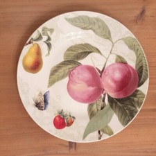 Assiette latérale neuve motif pêche et fruits colorés en os Chine 