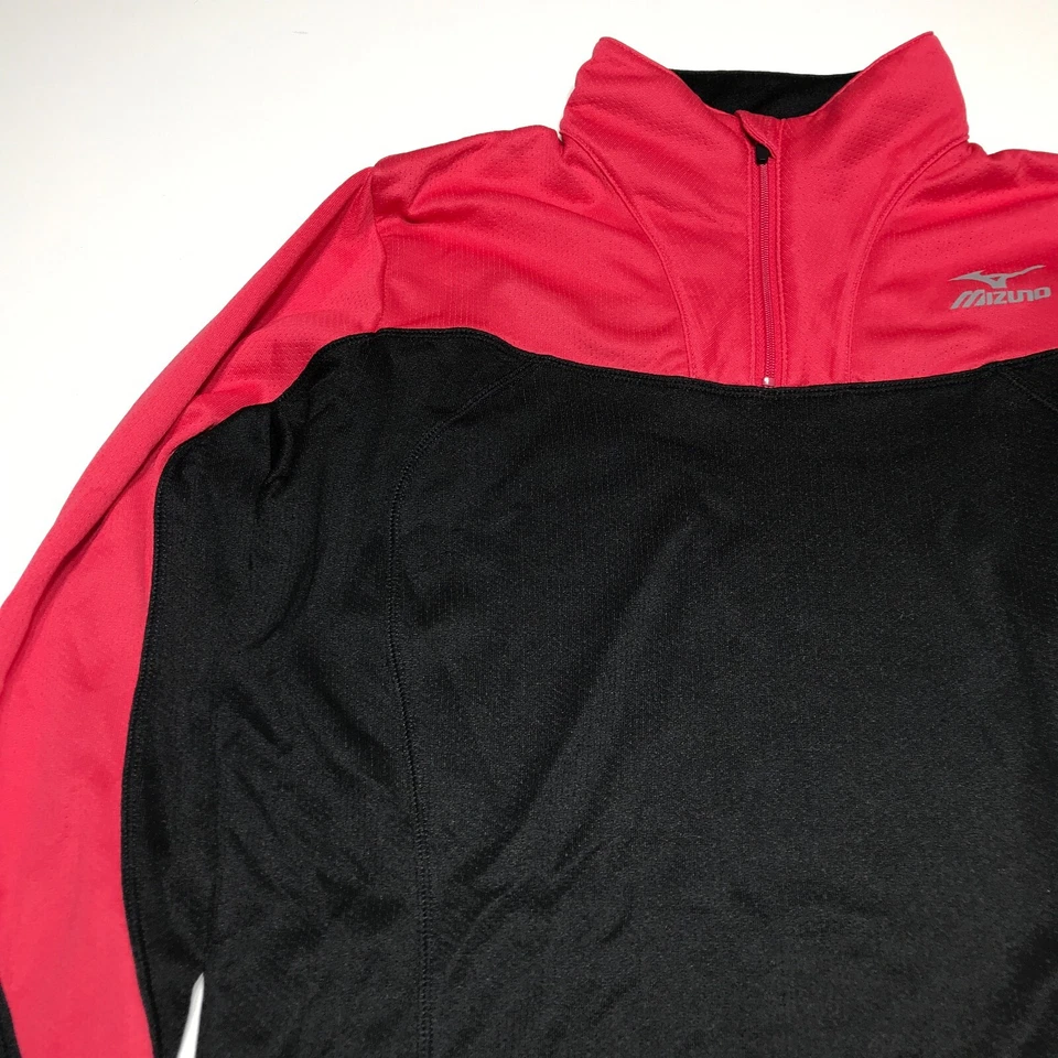Chaqueta Mizuno Mujer Talla Pequeña Roja Negra 1/4 Cremallera Pullover Cremallera Activa Bolsillo Trasero Foto 3 de 4