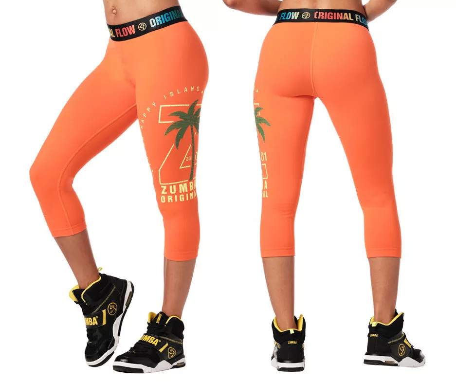 Zumba Original Flow Capri Leggings Tangerine Orange sz XS Small New