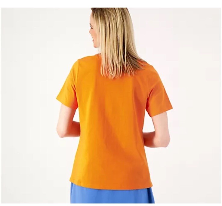Sport Savvy Floral Printed Jersey Crew Neck Tee Size XS Orange QVC