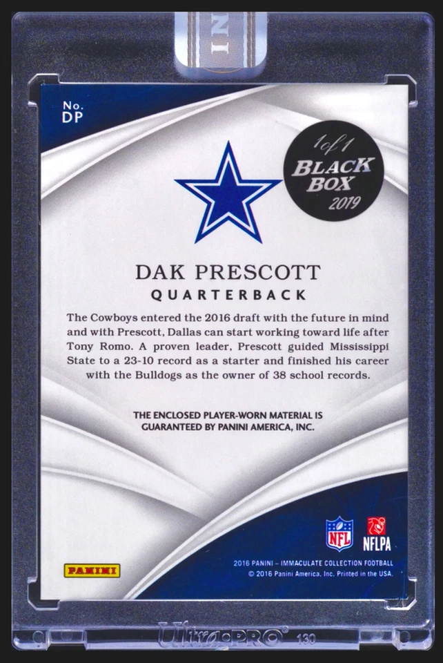 Sealed 1/1 RC Dak Prescott 2016 Immaculate Rookie Patch Jersey Number Plate "4" - Image 2 of 2