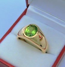 Naturel Gemme Péridot Avec Plaqué Or 925 Bague en Argent pour Hommes #1404