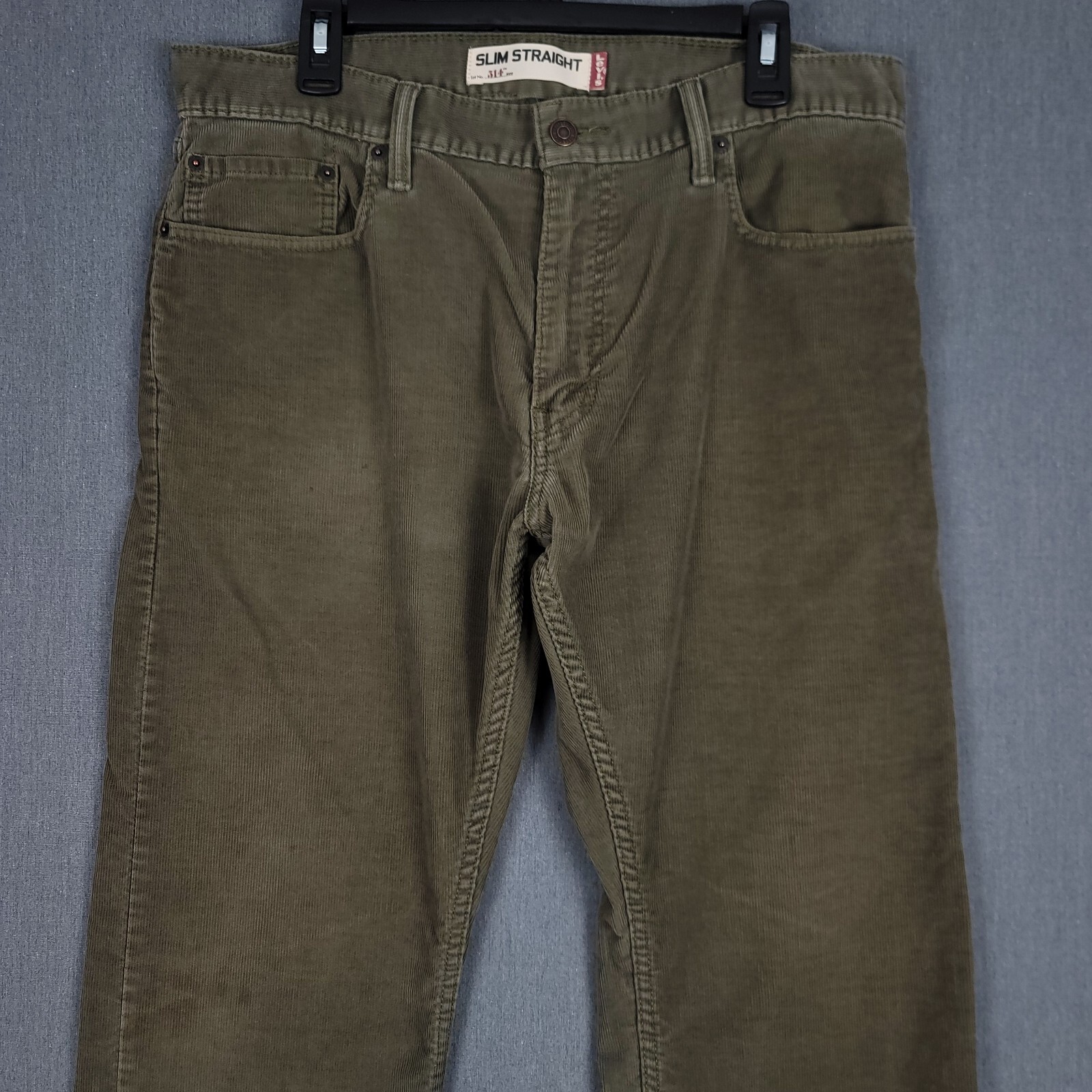 Levis 514 Pants Mens 36x30 (Fits 35x31) Green Corduroy Slim Straight White Tab thumbnail 2
