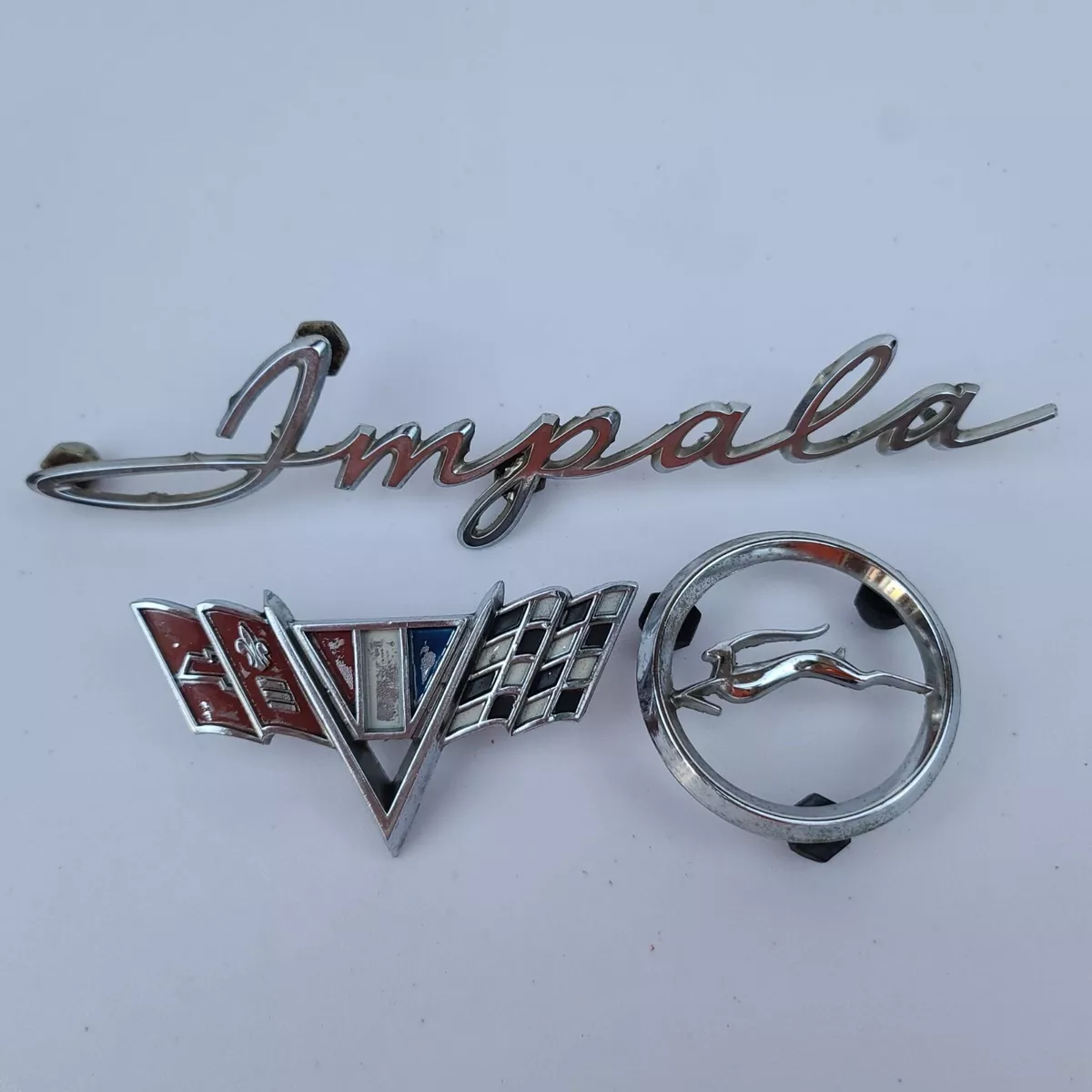 1960 s Chevrolet Impala 3 Piece Emblem Set Chevy Script Checker