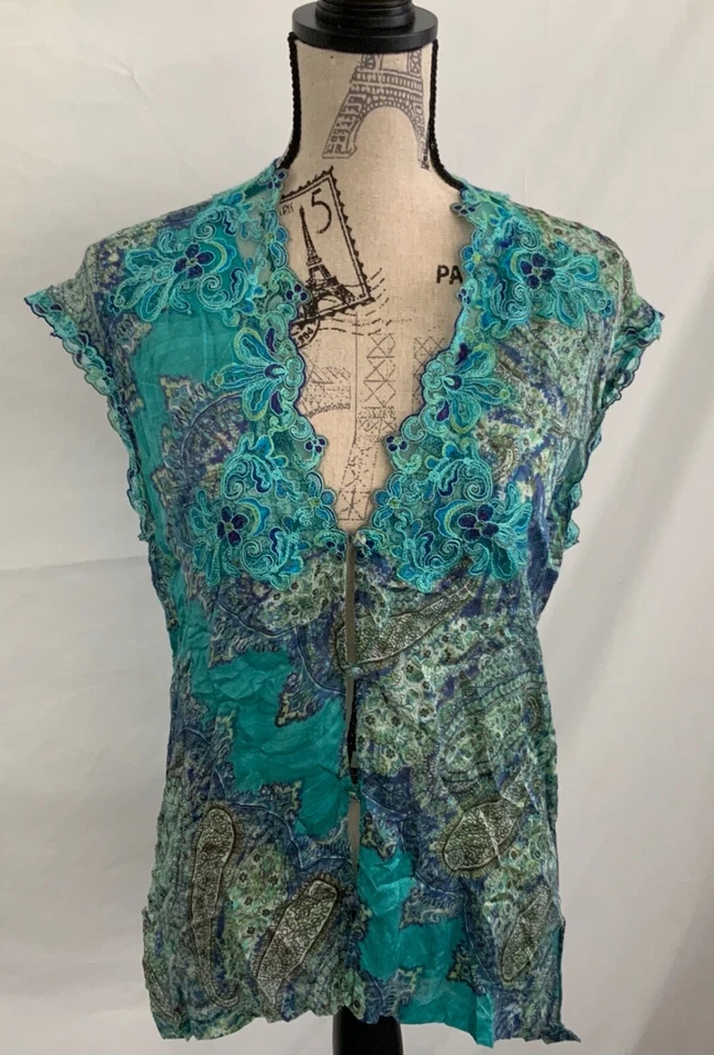 LA PERLA STUNNING 3 THREE PEICE NIGHTGOWN SET-TEAL SILK-SZ 1 & 2-MADE in ITALY - Image 3 of 4