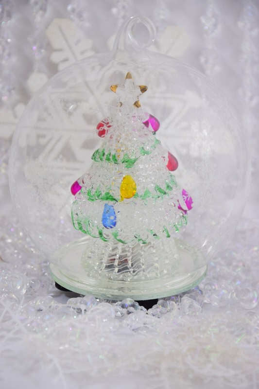 Spun Glass Light Up Christmas Tree Globe Ornament