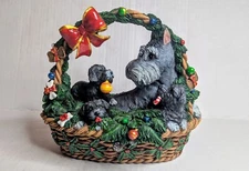 Danbury Mint Schnauzer & Puppies Christmas Gift Basket Figurine Deck the Paws