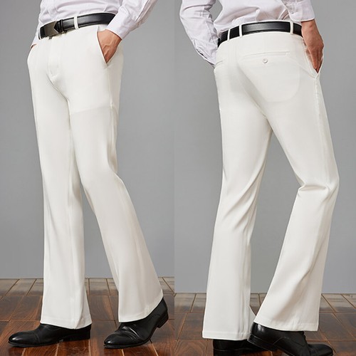 Mens Bell Bottom Flared Pants 60s 70s Stretch Slim Fit Bootcut Retro Trousers - Picture 5 of 19