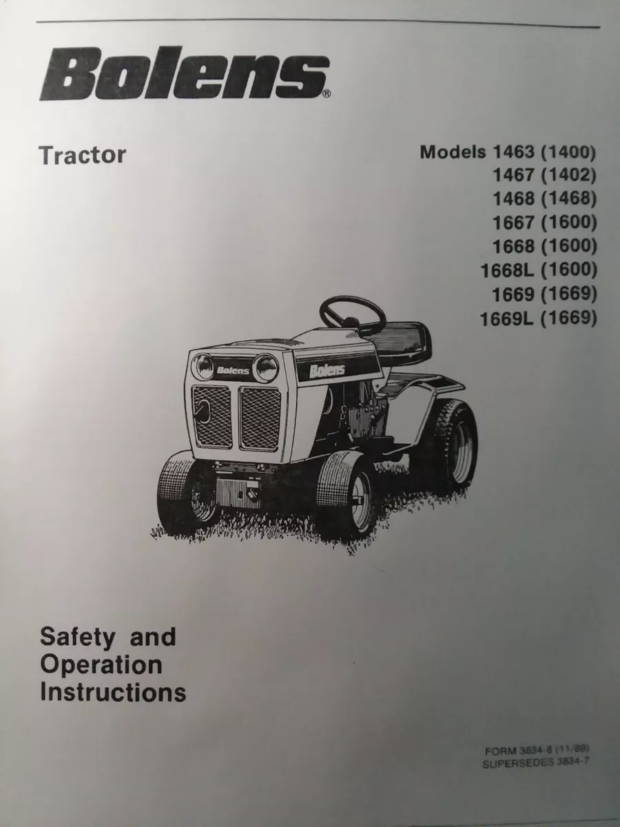 Bolens 1669 1668 1667 1463 1467 L Medium Frame Lawn Garden Tractor Owners Manual