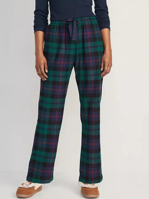 Navy Blue & Green Plaid Cotton Flannel Adult Footed Pajamas Sleeper Sleeper  