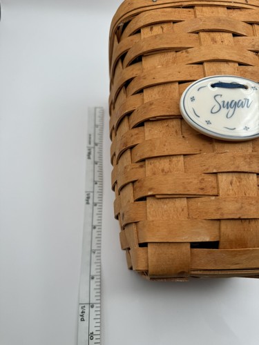 LONGABERGER 1998 SUGAR AND FLOUR CANNISTER WITH LINER, LID & CERAMIC LABELS - Picture 15 of 18