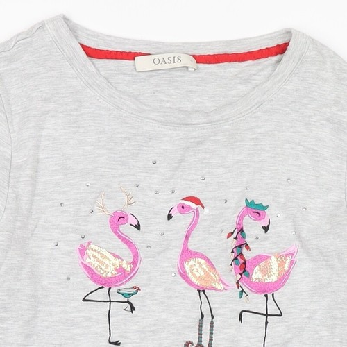 Oasis Grey Flamingo Sweatshirt Women S Pullover Casual - Picture 6 of 12