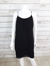 H & M Womens Ruffle Shift Dress Size 10 Black Sleeveless Knee Length Lined