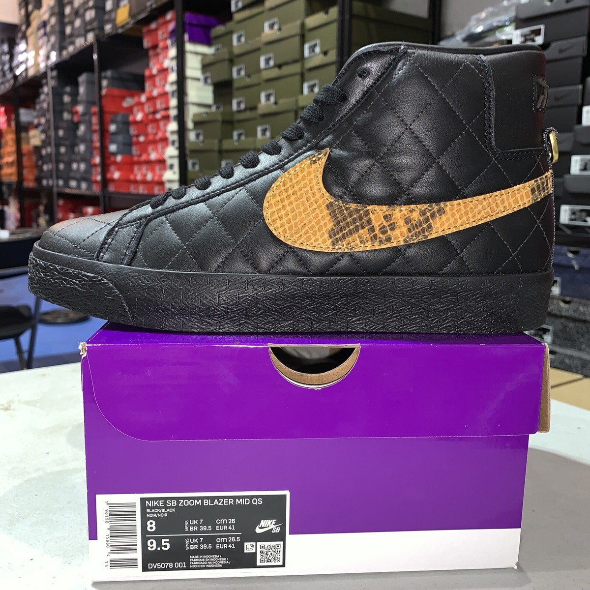Size 8 - Nike Zoom Blazer Mid QS SB x Supreme Black Snakeskin 2022 