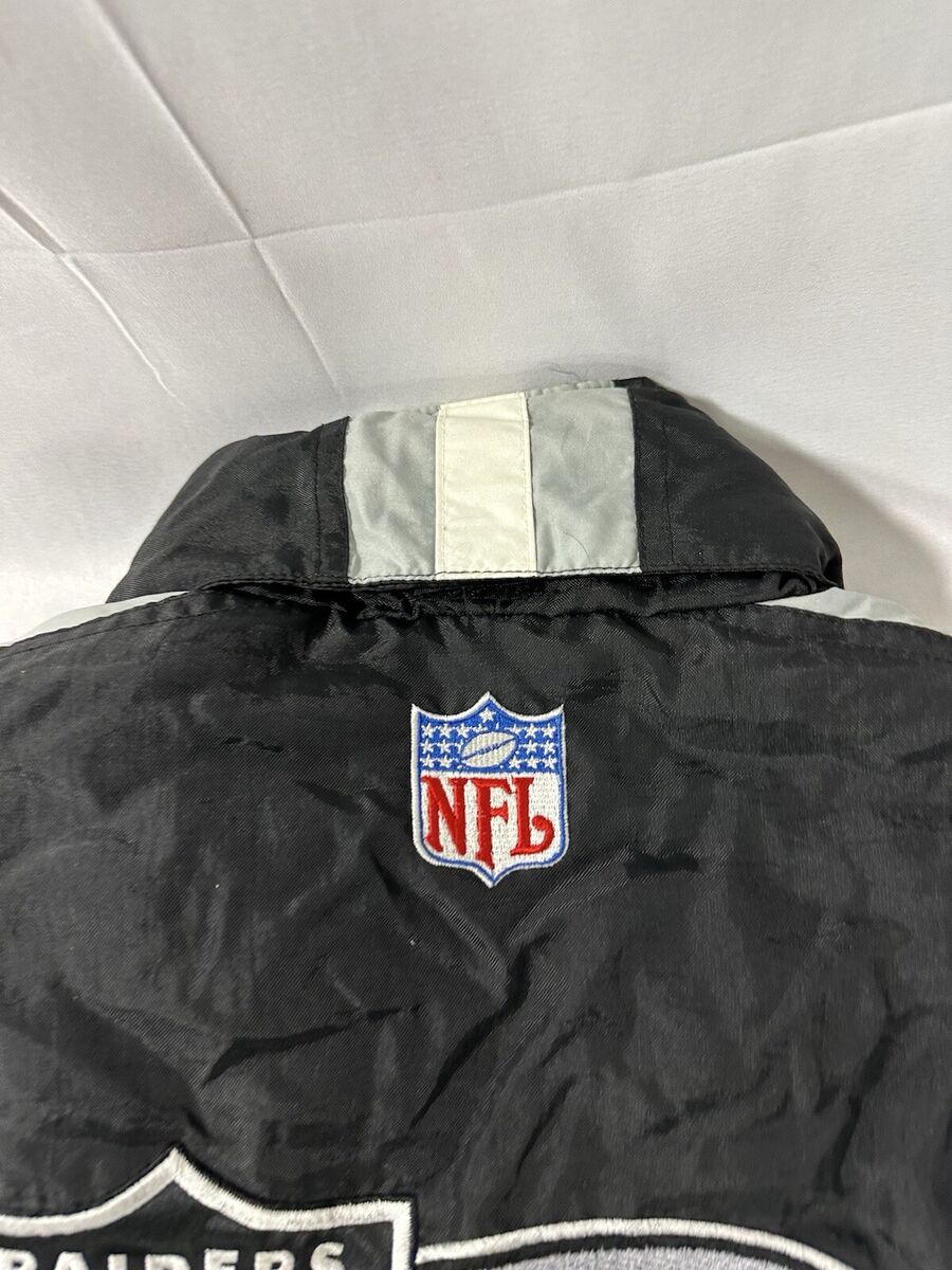 ウォームアップウェア 90s NFL raiders jacket Vintage 90s Oakland Raiders Jacket Mens L Black Puffer Apex