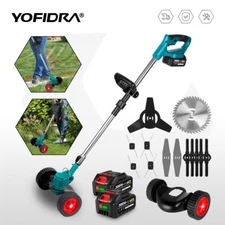 Cordless Electric Weed Wacker Weed Eater Battery Powered  with Wheels & Battery