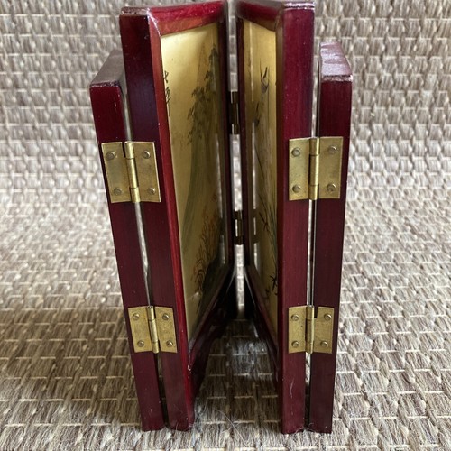 Japanese SMALL 4 Panel Folding Screen Birds Mountains Tabletop Double Sided - 第 18/18 張圖片
