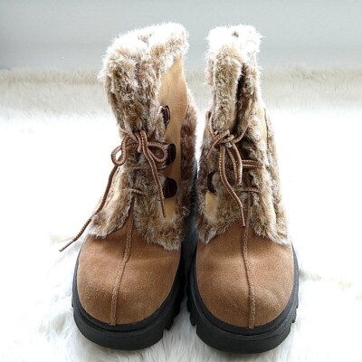 Vtg Y2K 90S Skechers Womens sz 8 Boots Brown Leather Fur