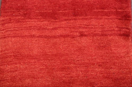 Solid Red Wool Hand-knotted Gabbeh Shiiraaz Accent Rug Runner 3x6 Modern Carpet - Picture 4 of 17