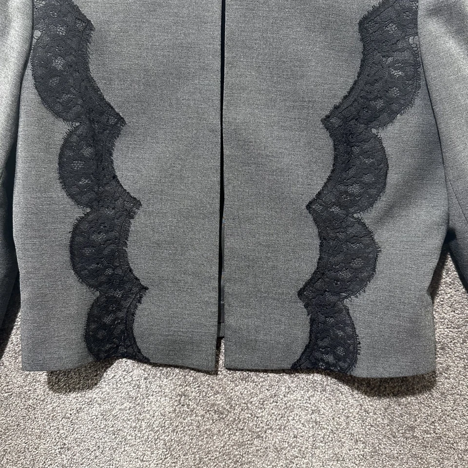 Chaqueta Blazer Tahari ASL Mujer 10 Gris Negro Encaje Cierre Único Forrada Oficina Foto 4 de 4
