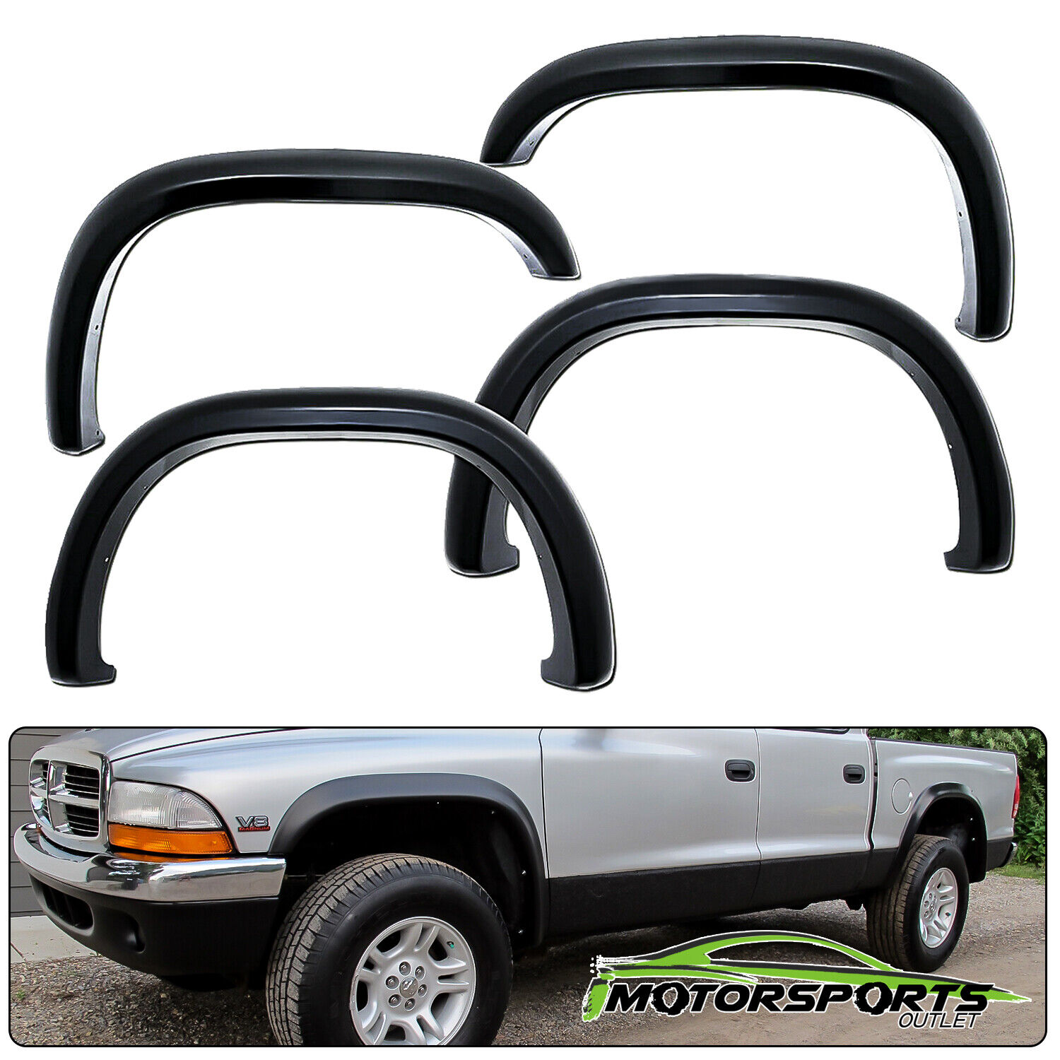 For 1997-2004 Dodge Dakota Black Pocket Style Fender Flares Set 1998/99 2001/2/3