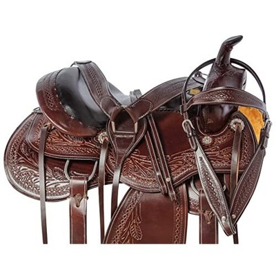 Leather Western Endurance Trail Horse Saddle Equestrian Riding Tack Saddle 14-18
