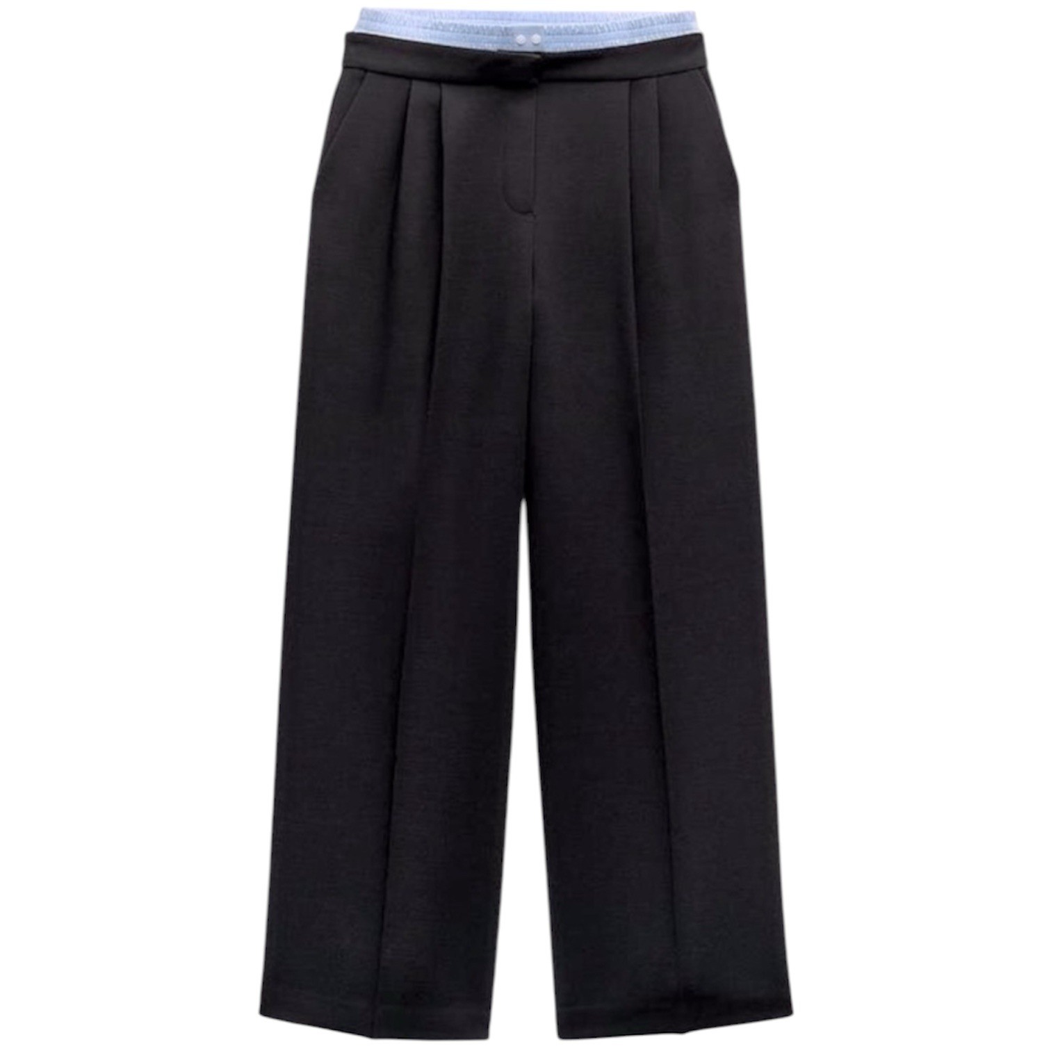 ZARA Double Waist Wide Leg Pants Black Blue Womens Size XS Trousers Pleated