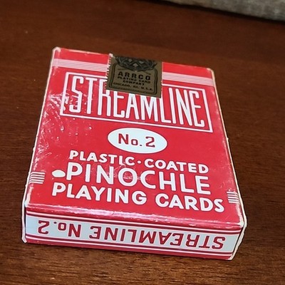 Vintage Red ARRCO Streamline Pinochle Cards Deck No. 2 Linen Finish