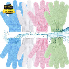 8 Pcs Shower Gloves Eexfoliating for Women Men 4 Pairs , Double Sided Deep Cle