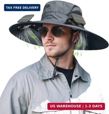 Solar Powered Fan Hat for Men Women Wide Brim Hat with 2 Fans UPF 50 Outdoor Fi