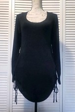 Mable Evelyn Sweater Dress Women's Medium Black Long Sleeve Cinch Tie Sides Mini