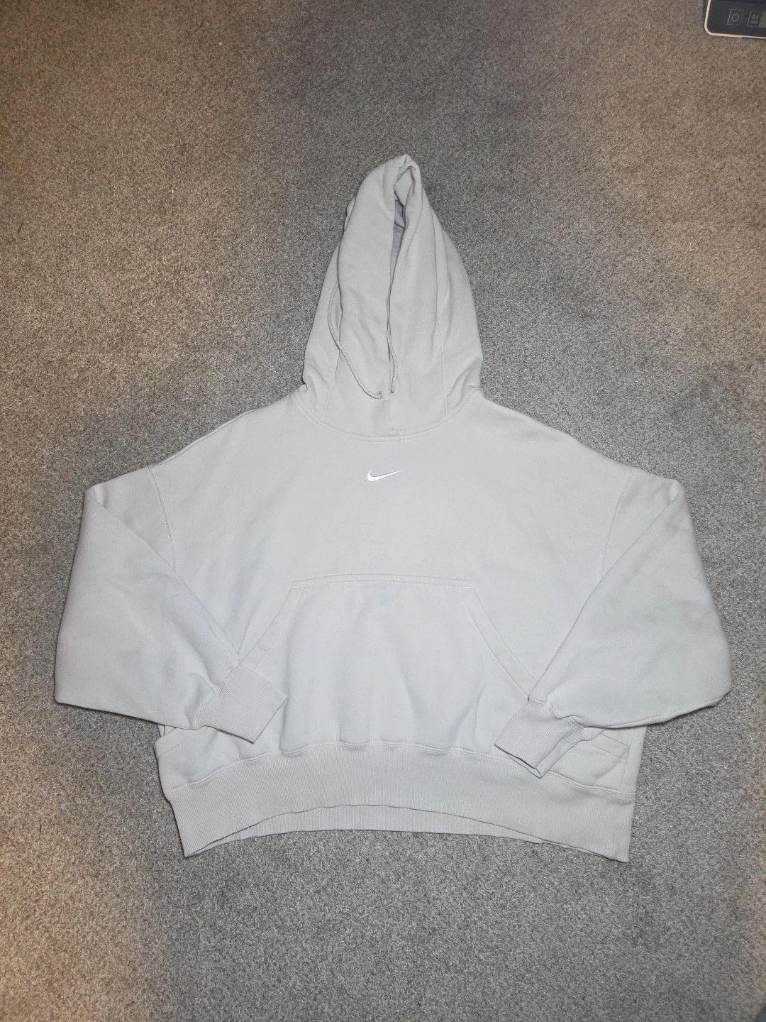 Nike Pheonix Fleece Hoodie Womens XL Cream Oversized Cropped Center Swoosh