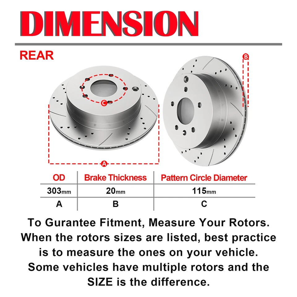 Front Rear Drilled Rotors Brake Ceramic Pads for GMC Terrain Chevrolet Equinox - Image 3 of 4